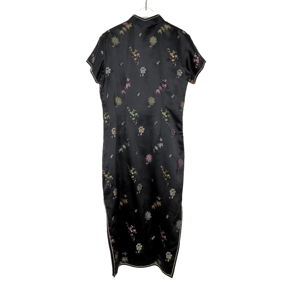 1980s Japenese Vintage Traditional Cheongsam Kimono Dress Black Floral Large - Picture 5 of 7